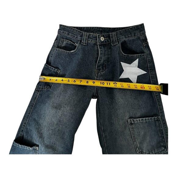 Star Y2K Theme Wide Leg men's Blue Jeans Size ~26 Gives Muriel's Wedding Vibes - Picture 8 of 9